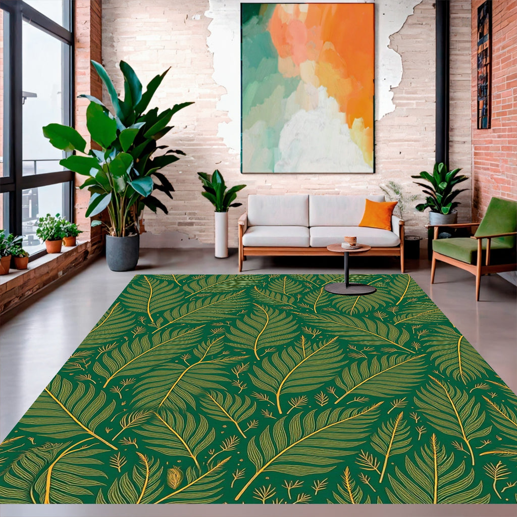 Emerald Green Feather Pattern Rug