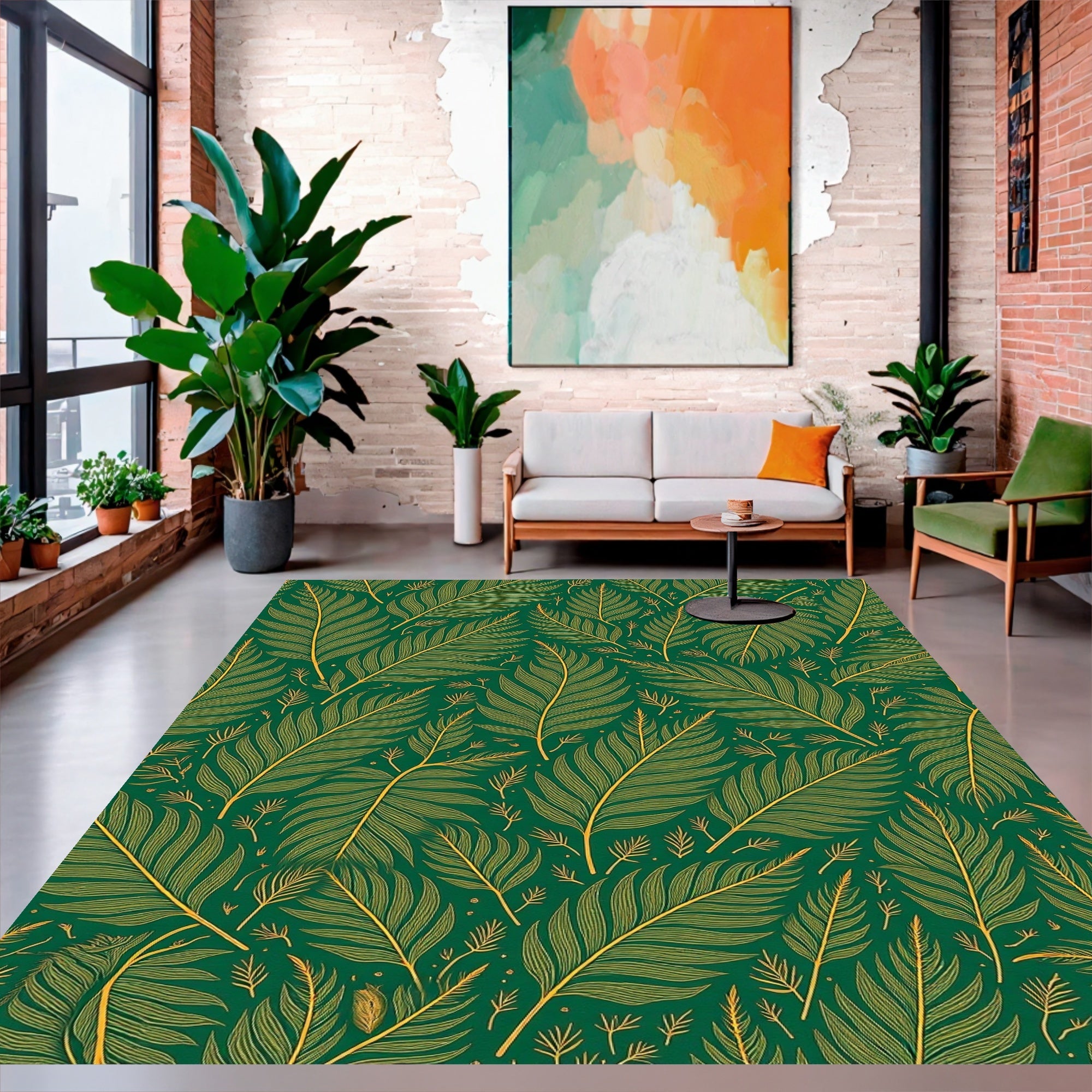 Emerald Green Feather Pattern Rug
