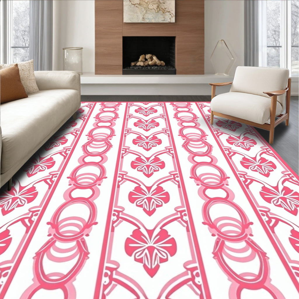 Pink Vertical Floral Oval Pattern Rug