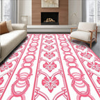 Pink Vertical Floral Oval Pattern Rug