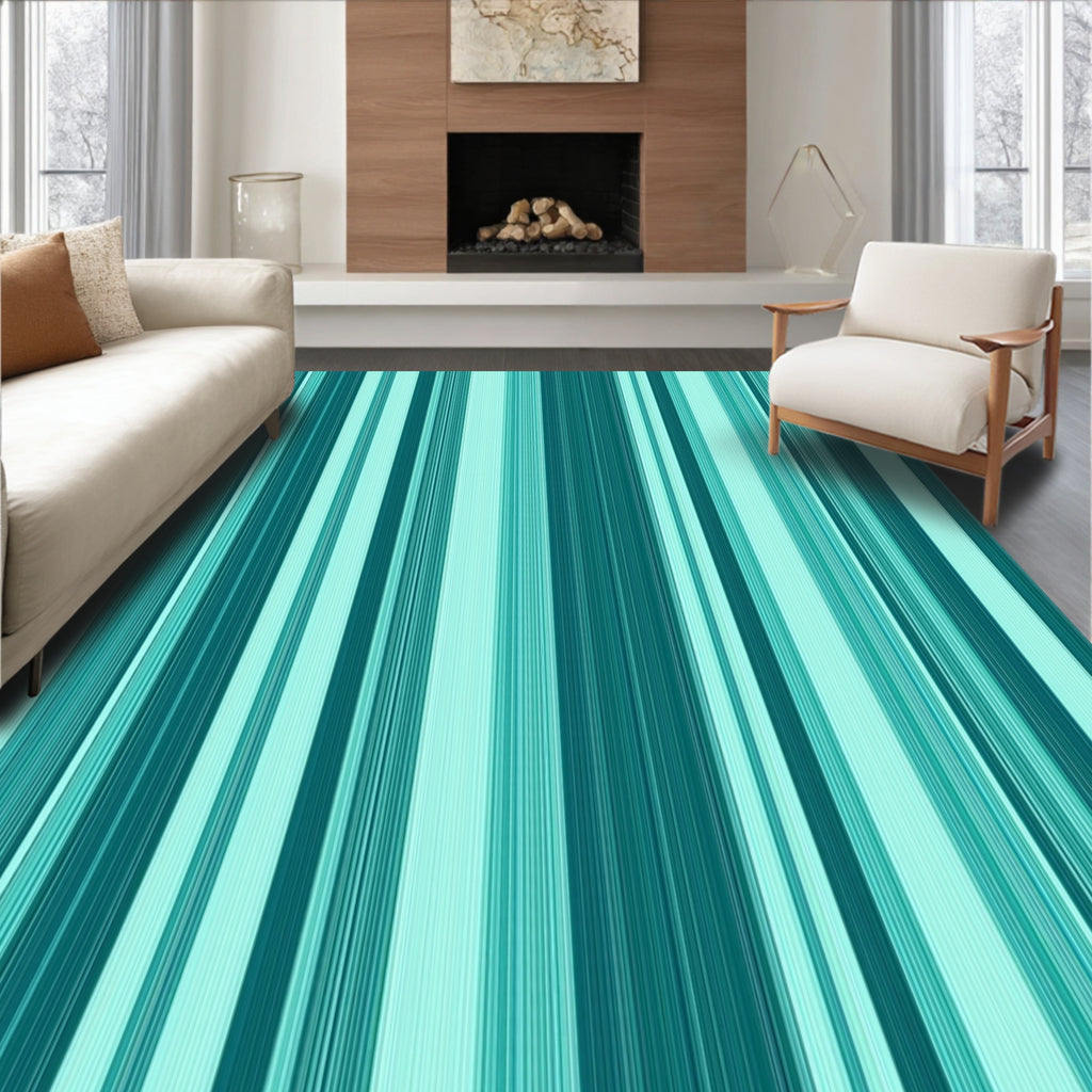 Aqua Teal Vertical Stripe Pattern Rug