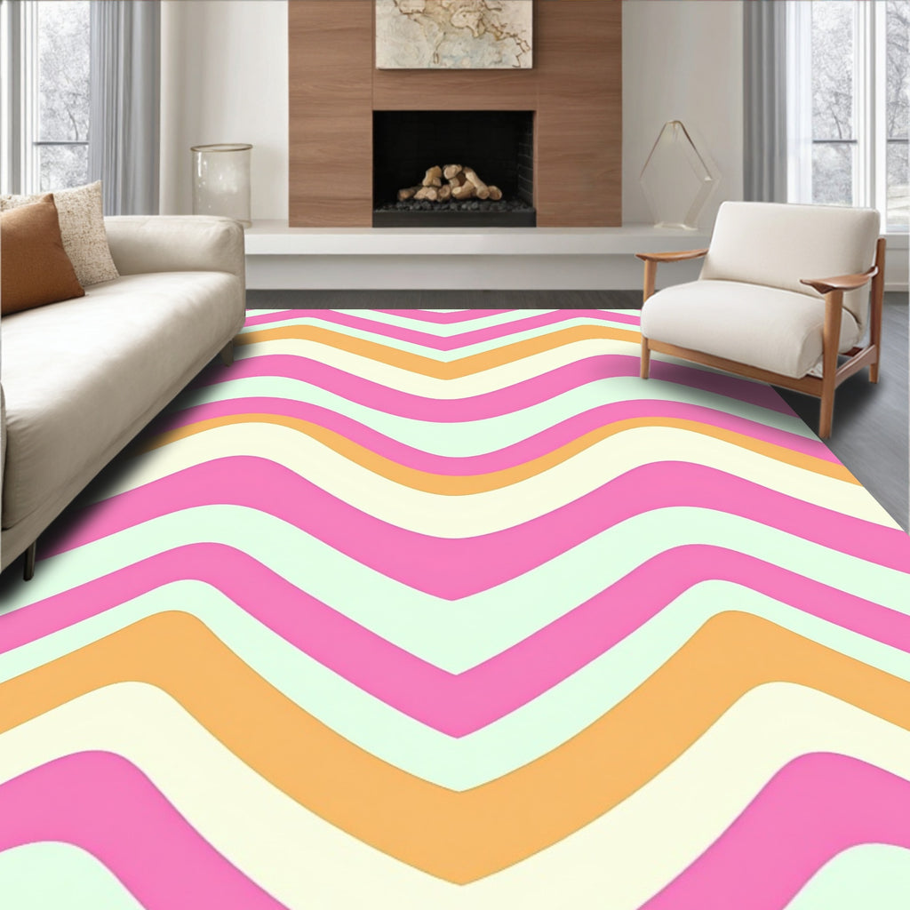 Retro Wavy Pink Orange Stripes Rug