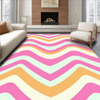 Retro Wavy Pink Orange Stripes Rug