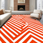Orange White Geometric Maze Pattern Rug
