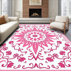 Ornate Pink Floral Mandala Pattern Rug