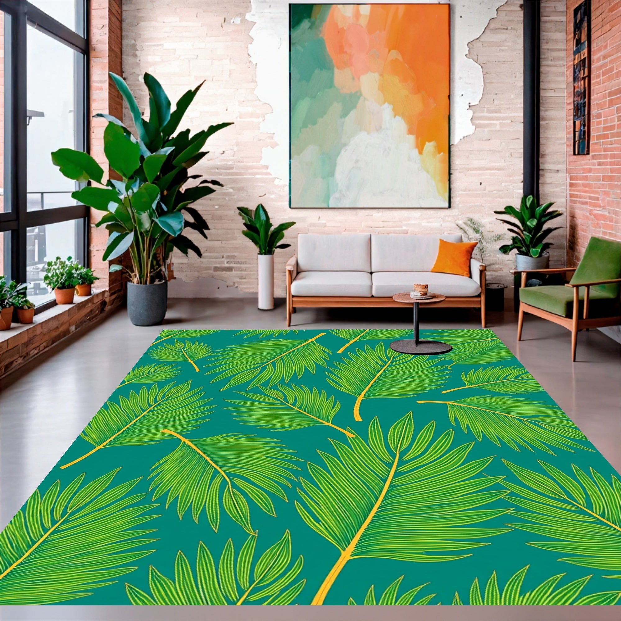 Tropical Green Leaf Pattern Rug