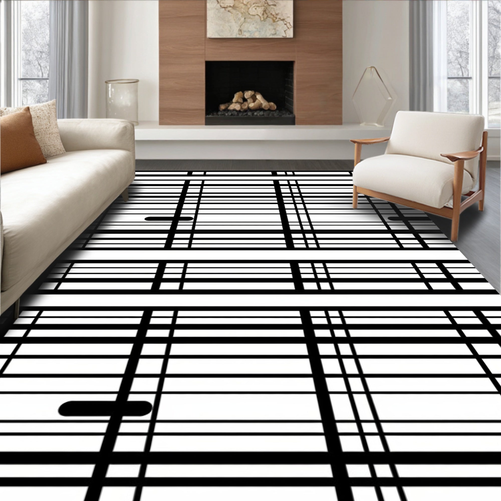 Bold Grid Striped Design Rug