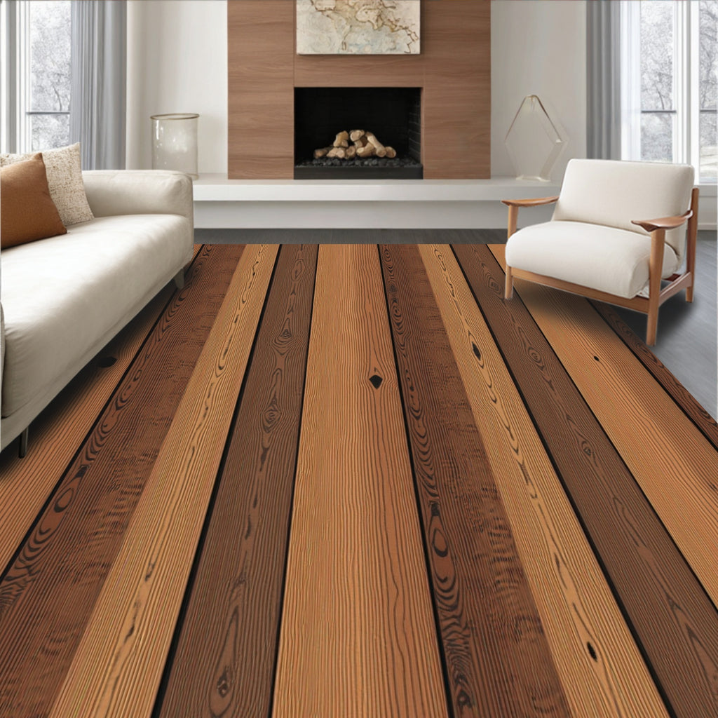 Warm Wood Grain Vertical Stripes Rug