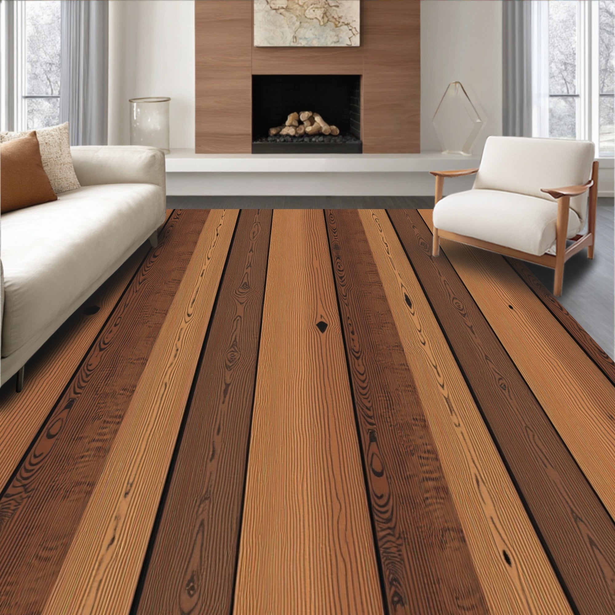 Warm Wood Grain Vertical Stripes Rug