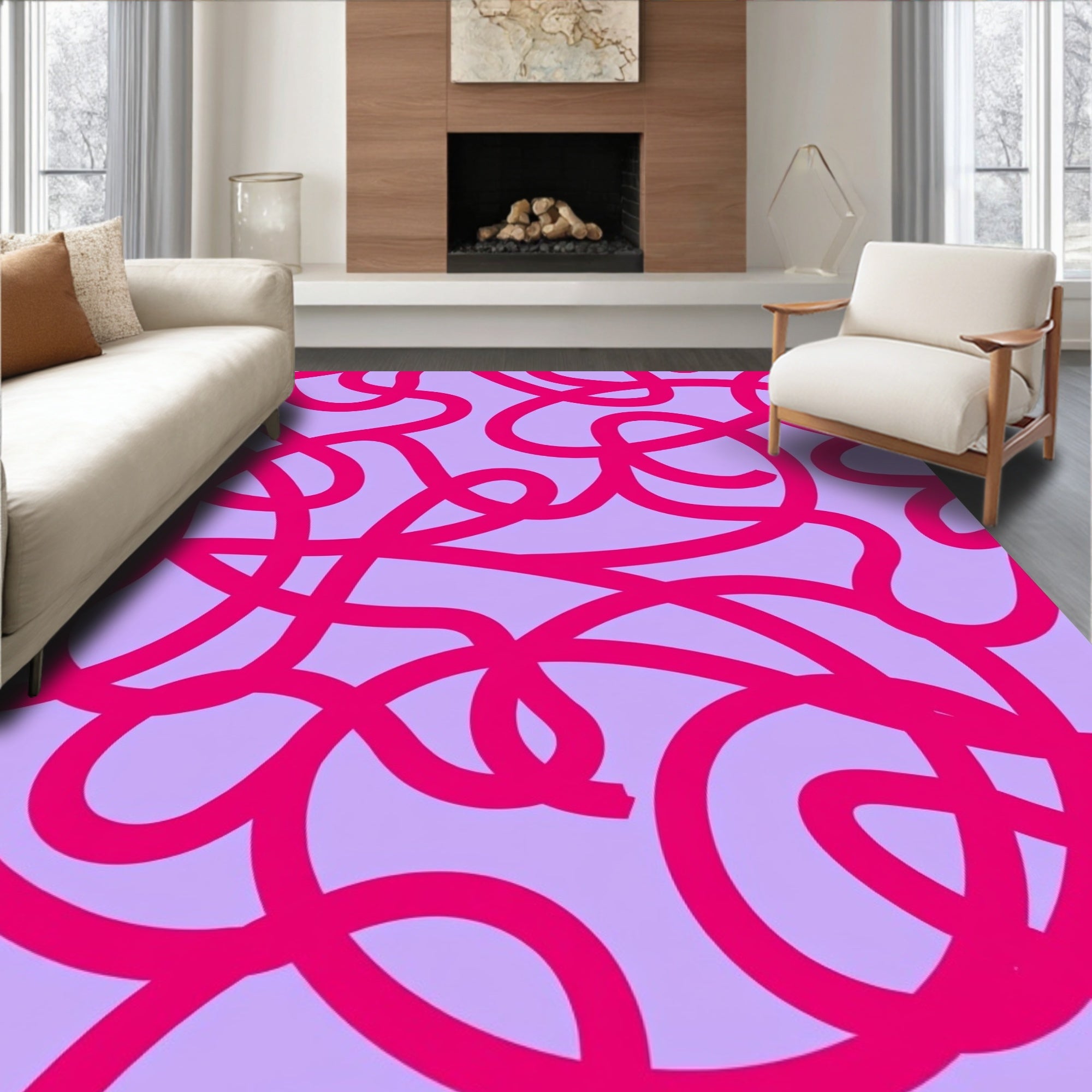 Modern Abstract Pink Swirls Rug