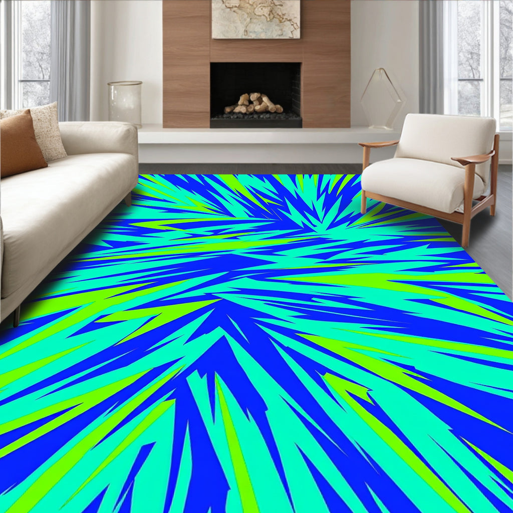 Jagged Abstract Blue Green Pattern Rug