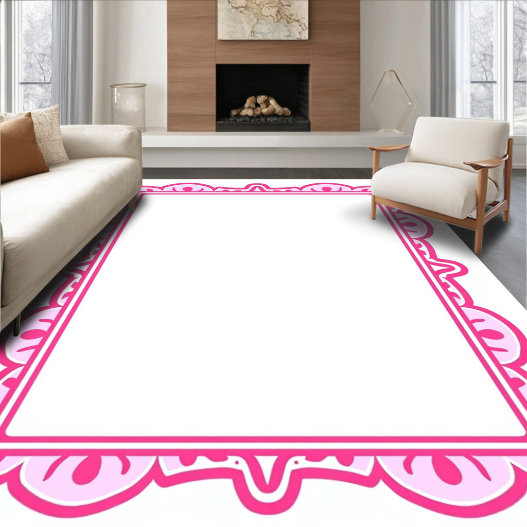 Pink Scalloped Floral Design Rug