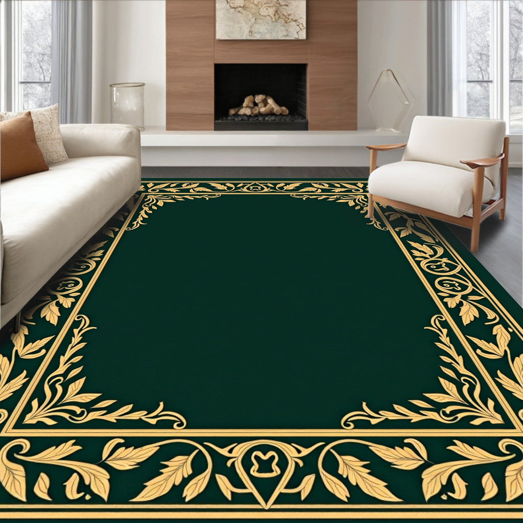 Ornate Gold Floral Border Rug