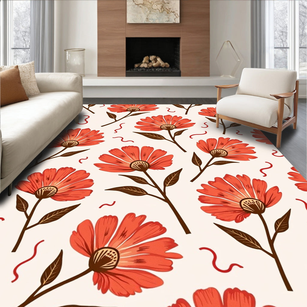 Retro Floral Bloom Pattern Rug