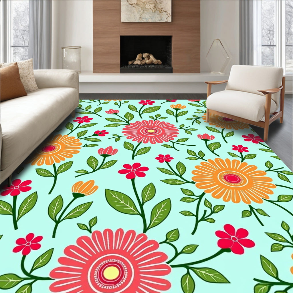 Retro Floral Blooms Pattern Rug