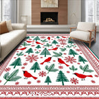 Red Cardinal Trees Snowflakes Border Rug