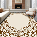 Ornate Brown Floral Scrollwork Design Rug