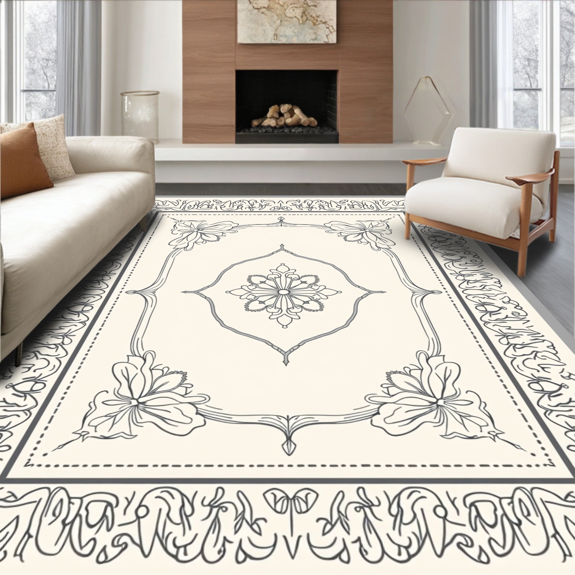 Ornate Floral Scrollwork Pattern Rug