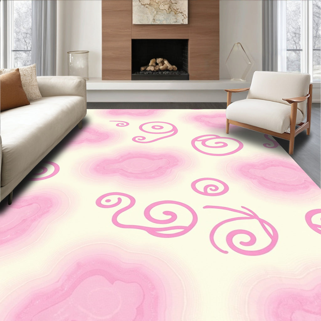 Soft Pink Swirl Cloud Pattern Rug