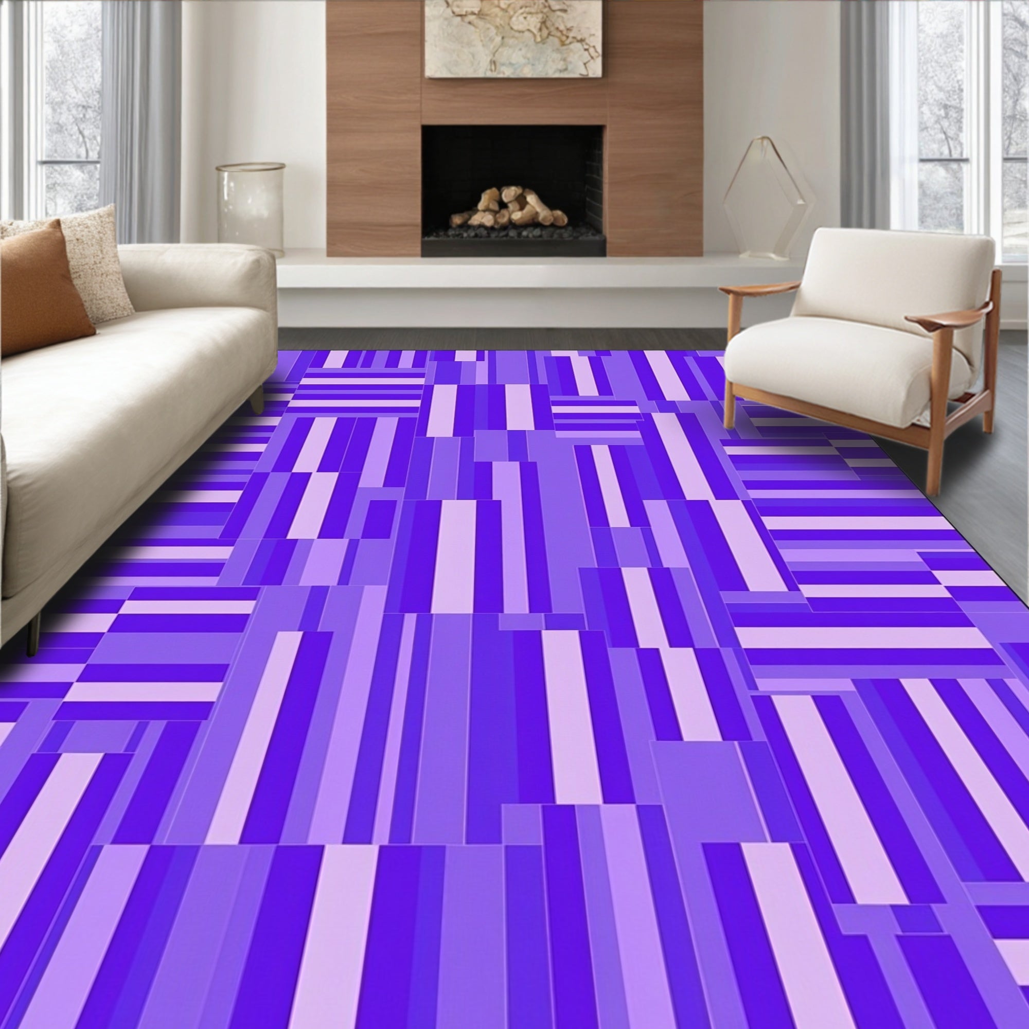 Abstract Violet Geometric Block Pattern Rug