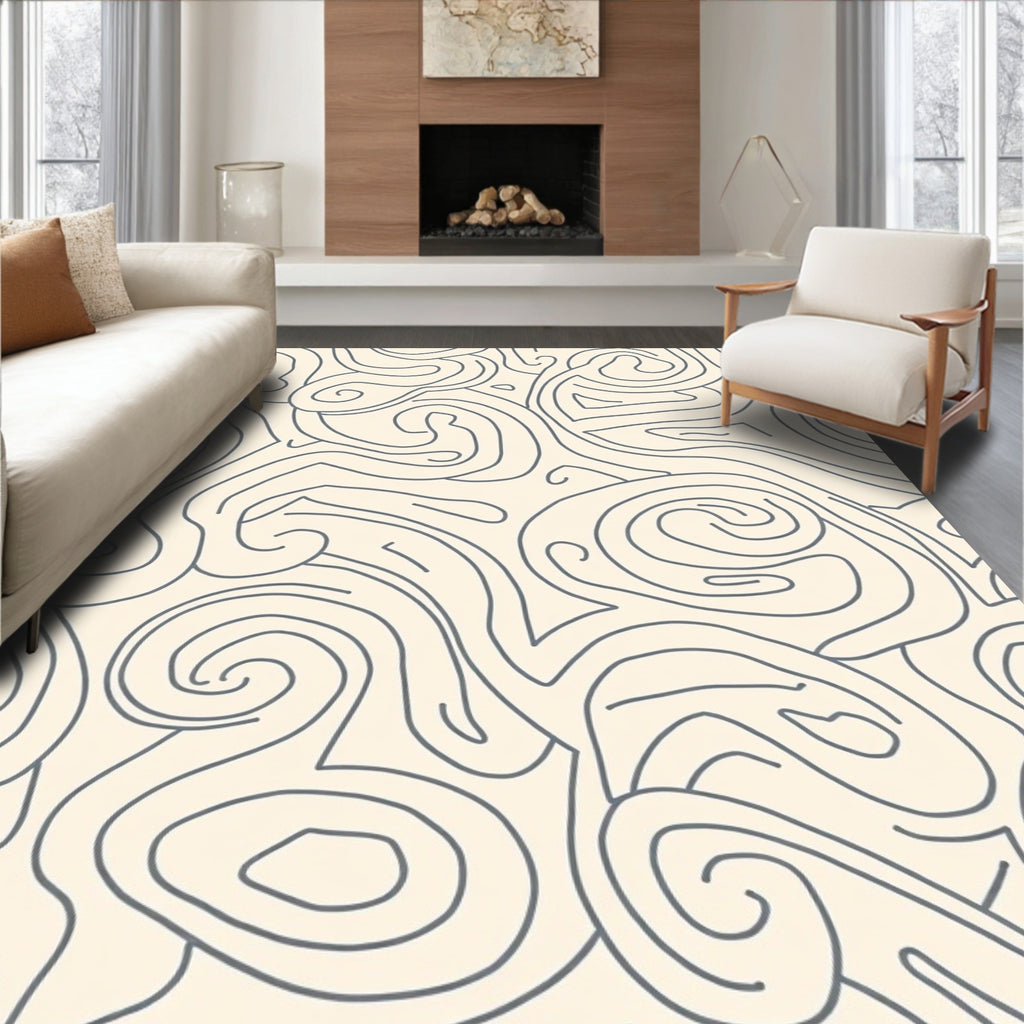 Cream Swirl Abstract Lines Rug