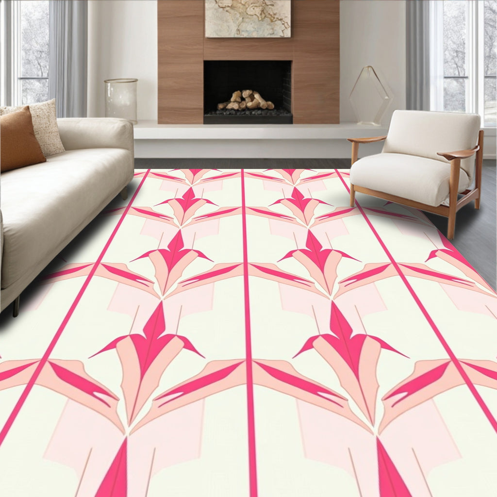 Art Deco Inspired Pink Geometric Pattern Rug