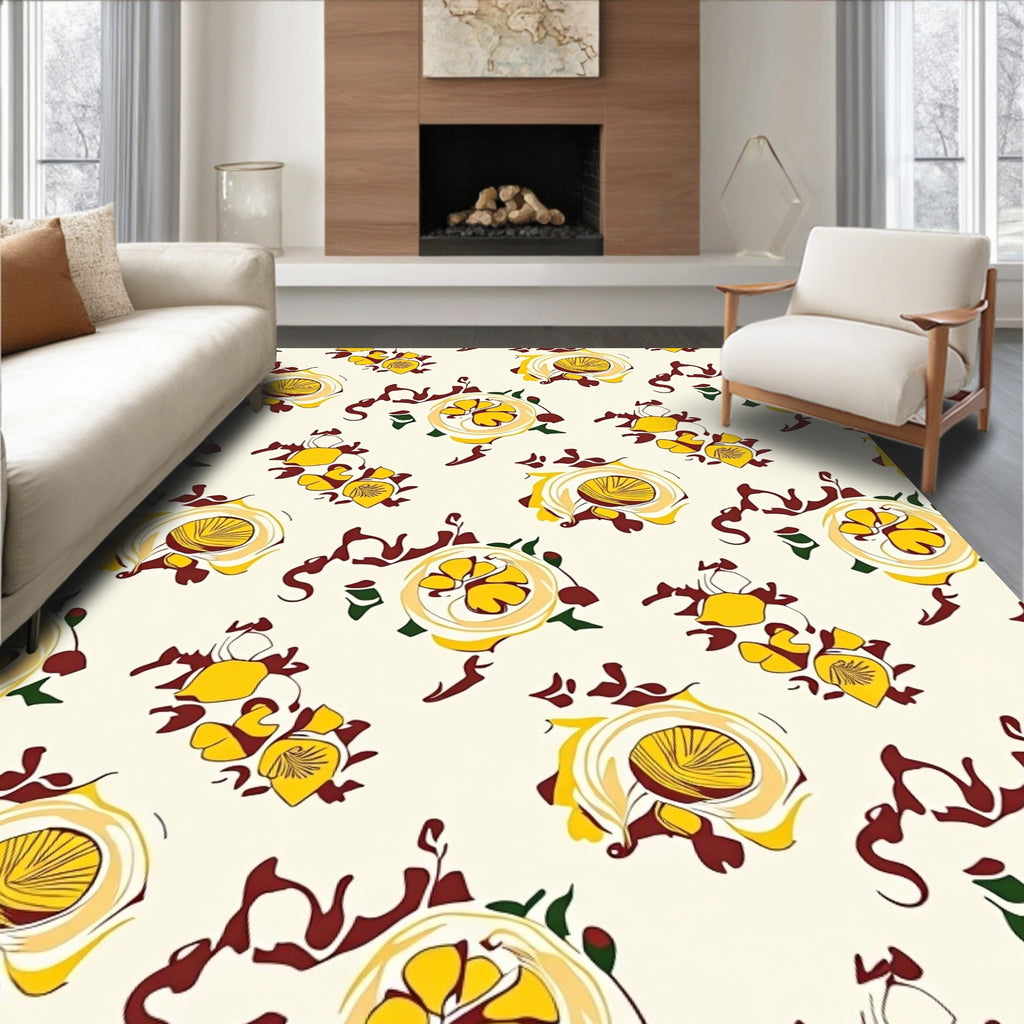 Abstract Yellow Citrus Floral Pattern Rug