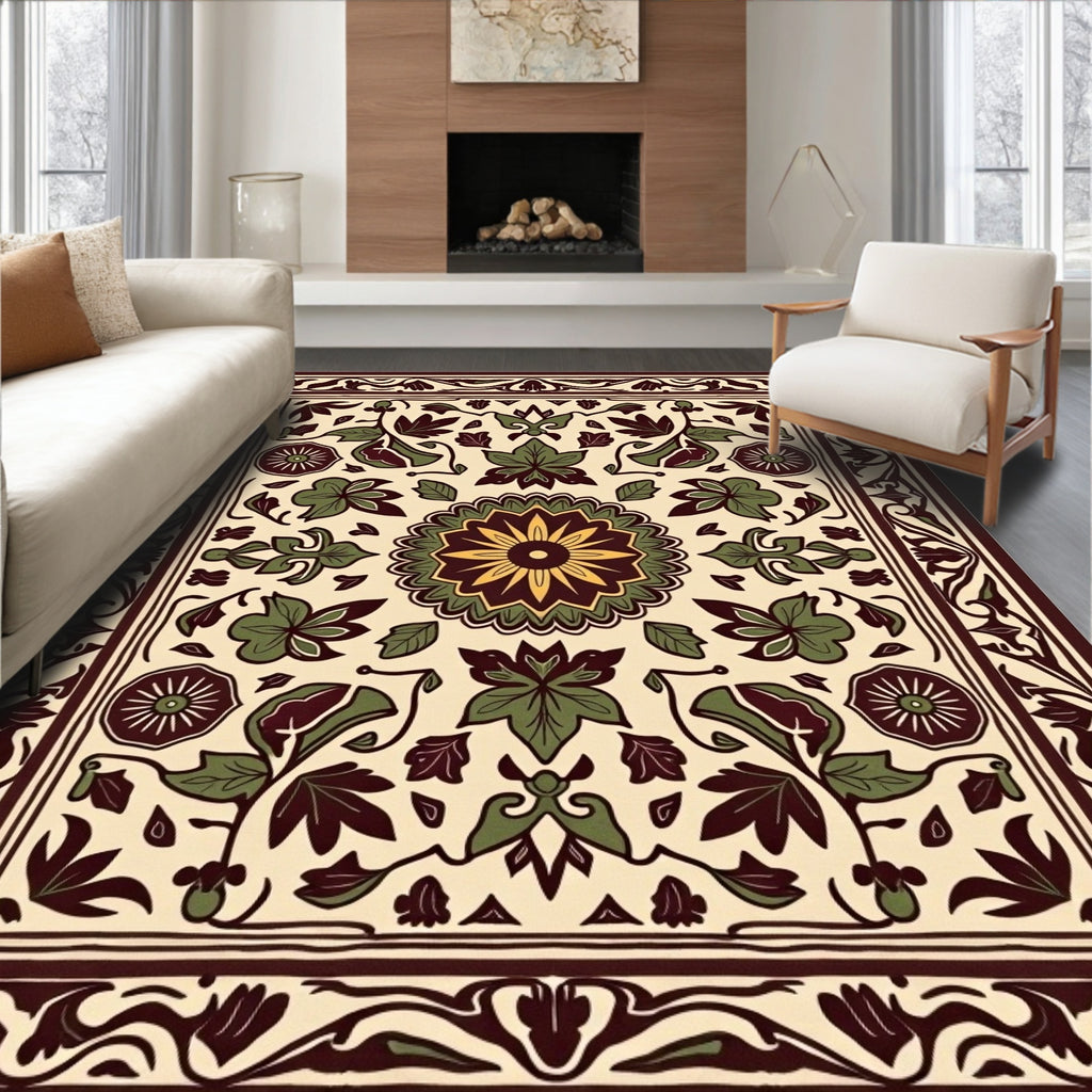 Floral Mandala Inspired Cream Rug