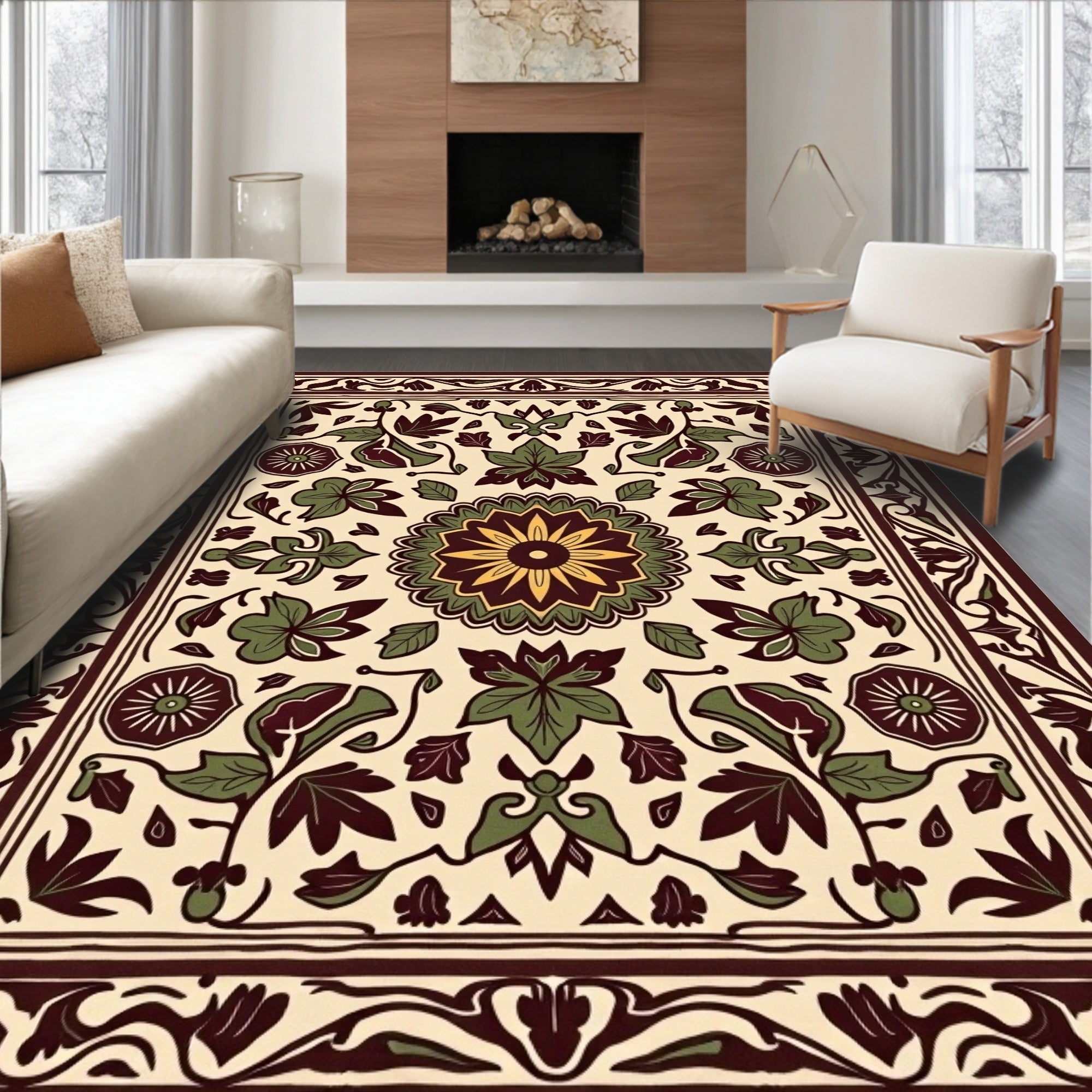 Floral Mandala Inspired Cream Rug