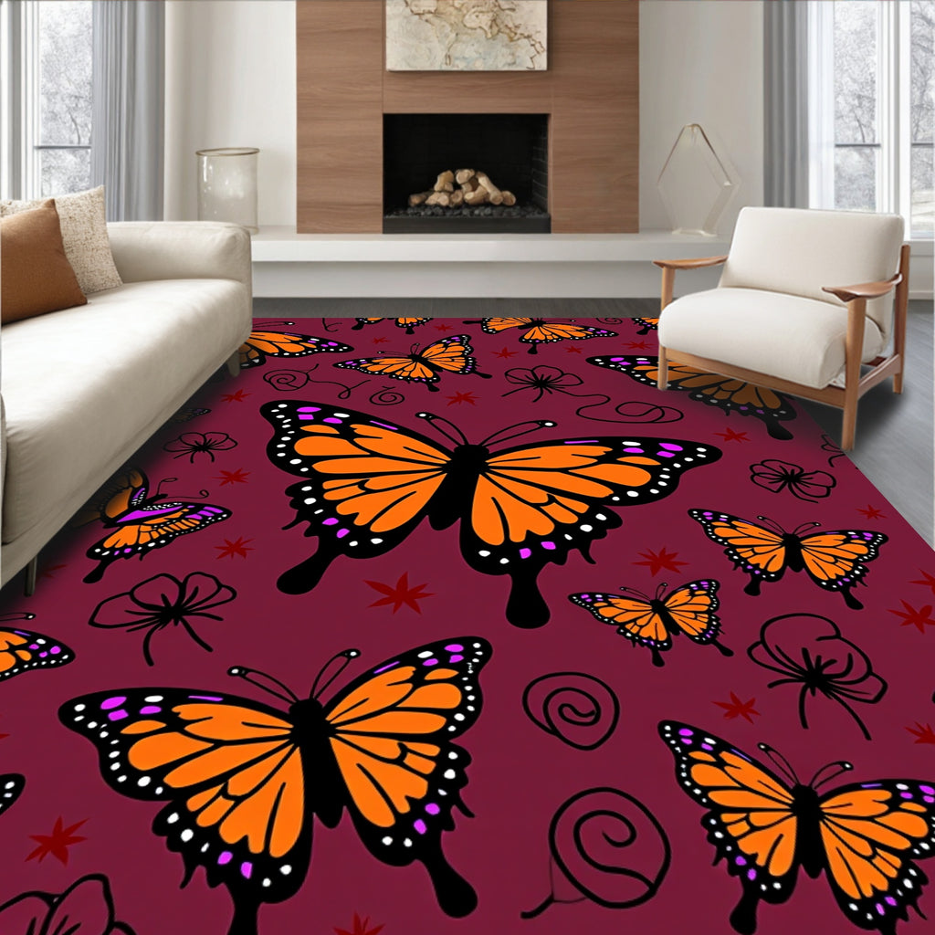 Orange Butterfly Pattern Design Rug