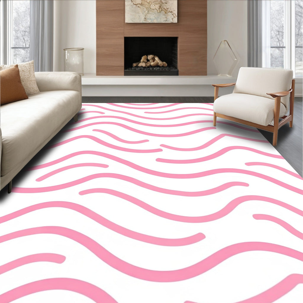 Pretty Pink Wavy Line Pattern Rug