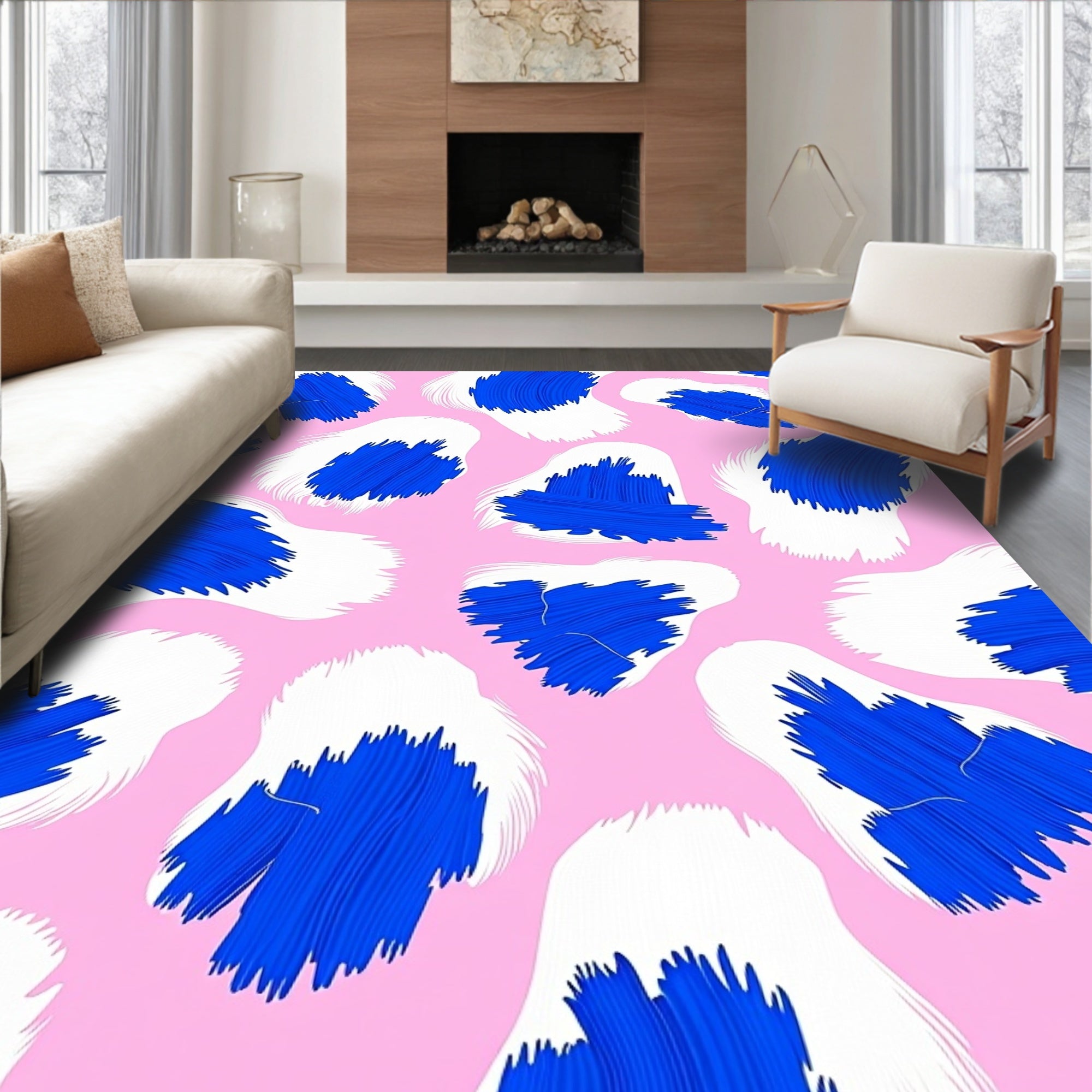 Brushstroke Blue Leopard Abstract Rug