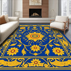 Vibrant Floral Patterned Blue Rug