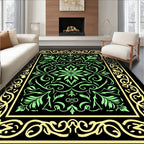 Emerald Green Floral Scroll Frame Rug