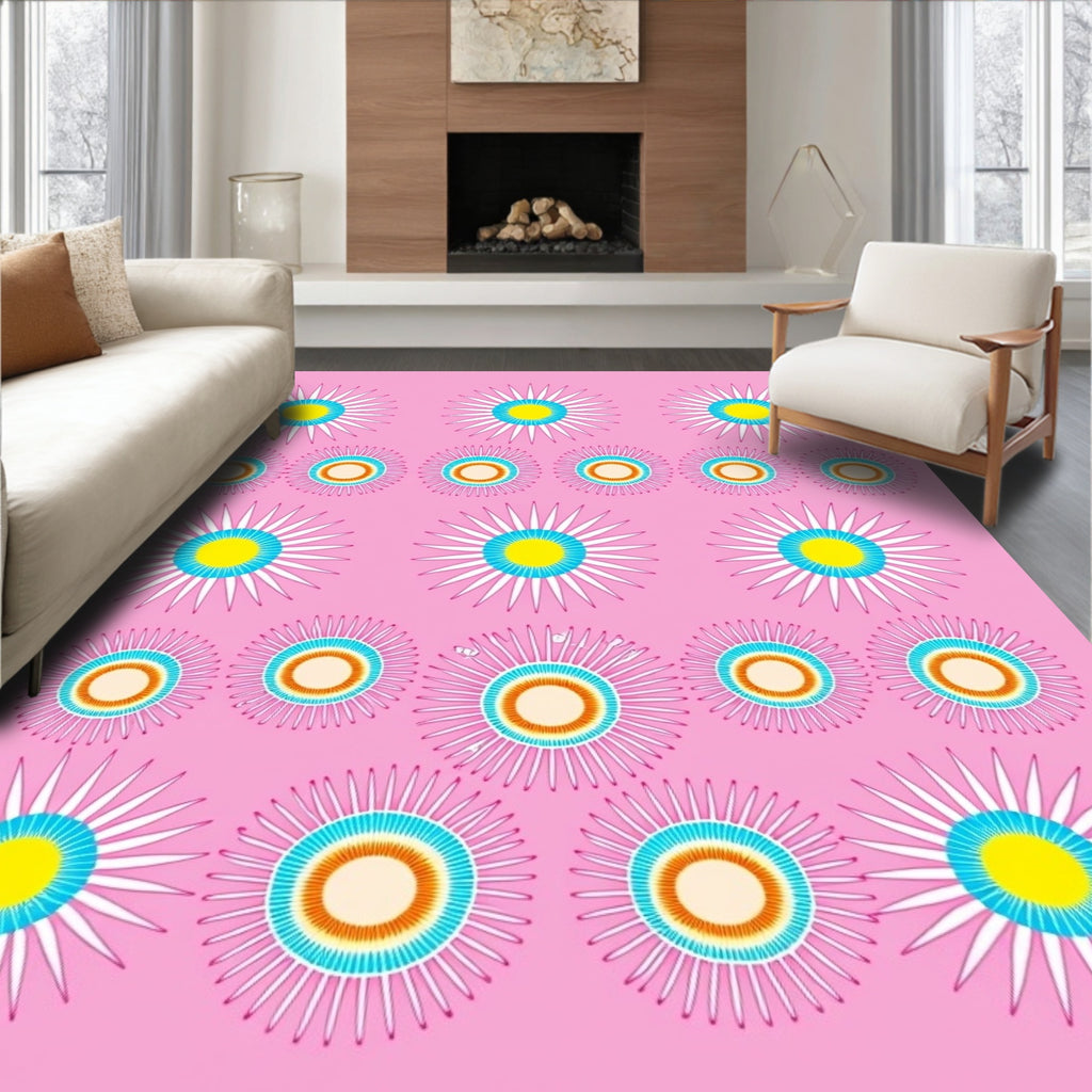 Whimsical Floral Sunburst Design Rug