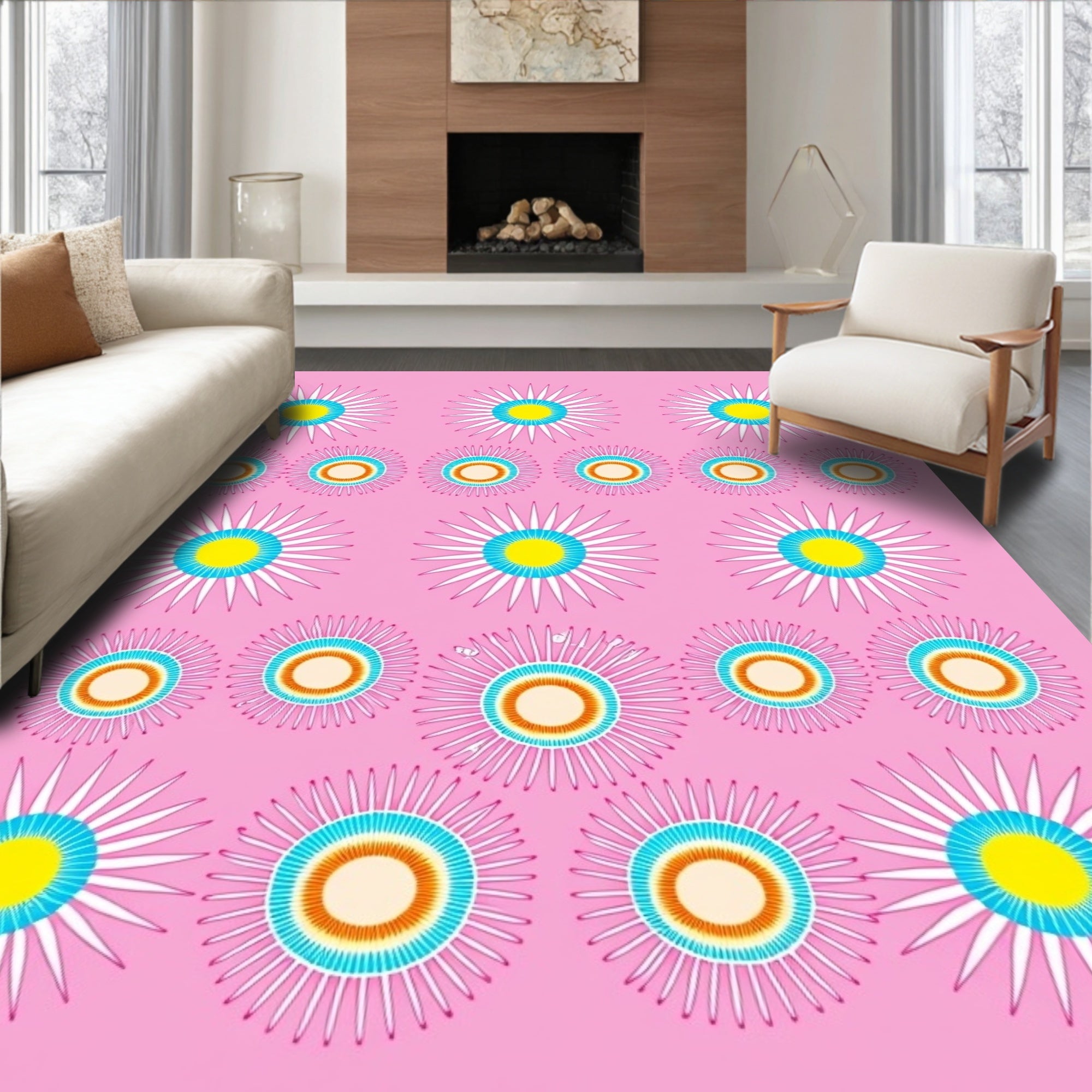 Whimsical Floral Sunburst Design Rug