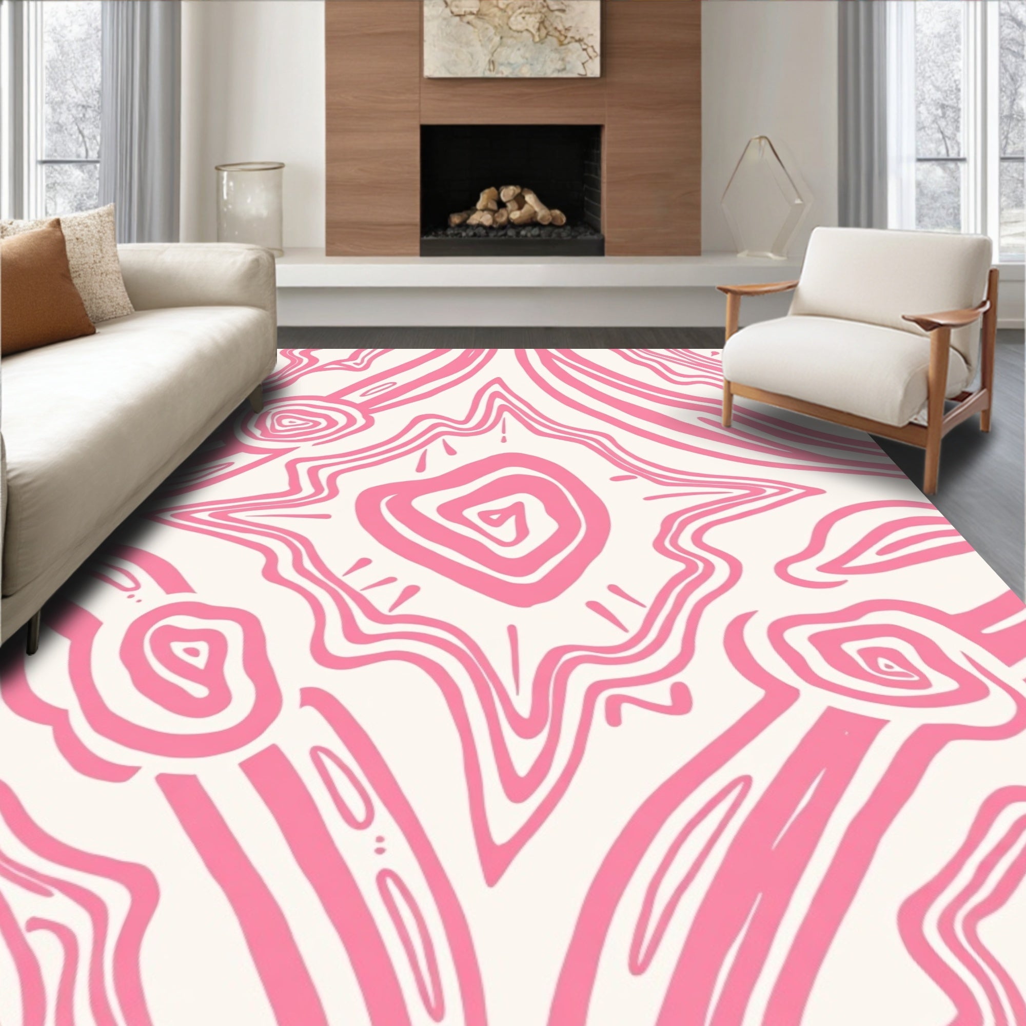 Abstract Pink Swirl Pattern Rug
