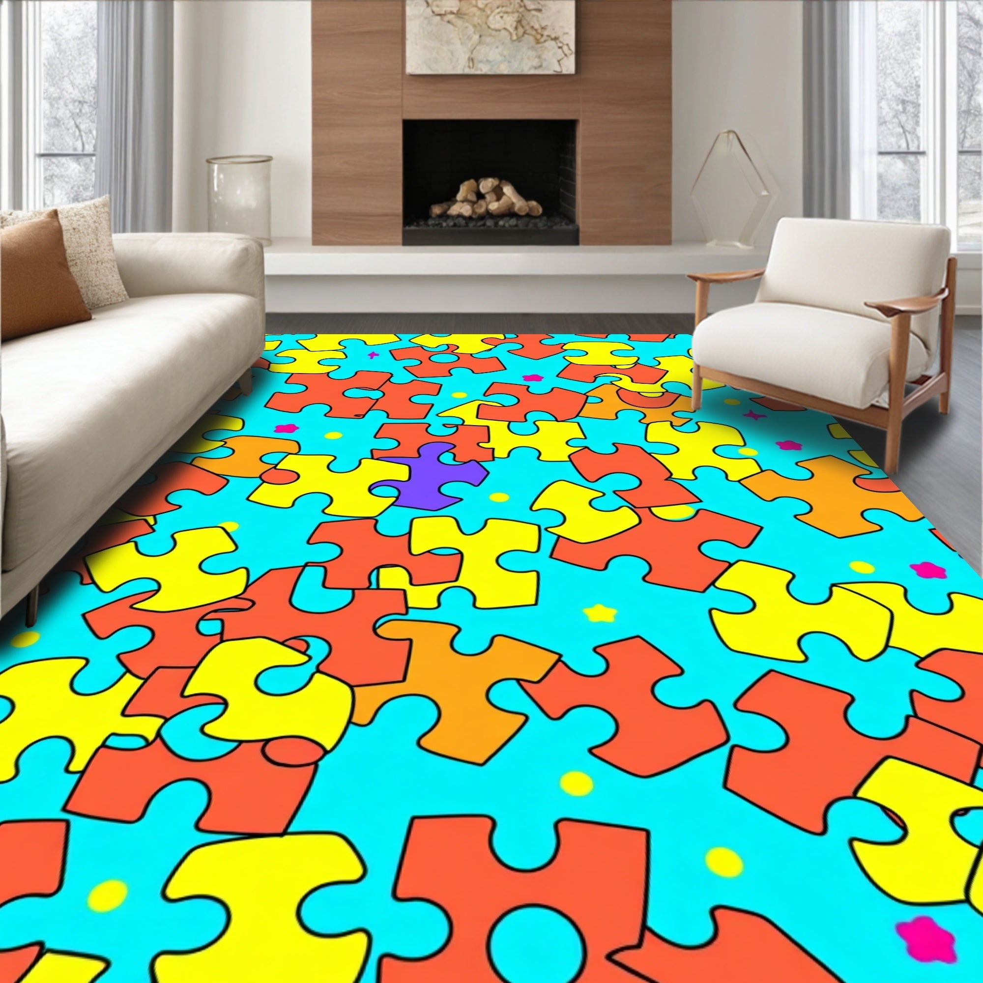 Colorful Puzzle Piece Pattern Design Rug