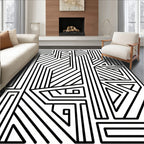 Abstract Black White Geometric Maze Pattern Rug