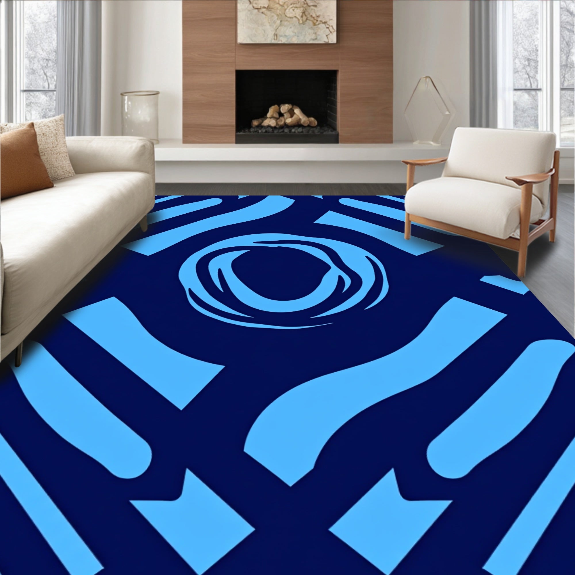 Abstract Blue Swirl Stripe Pattern Rug