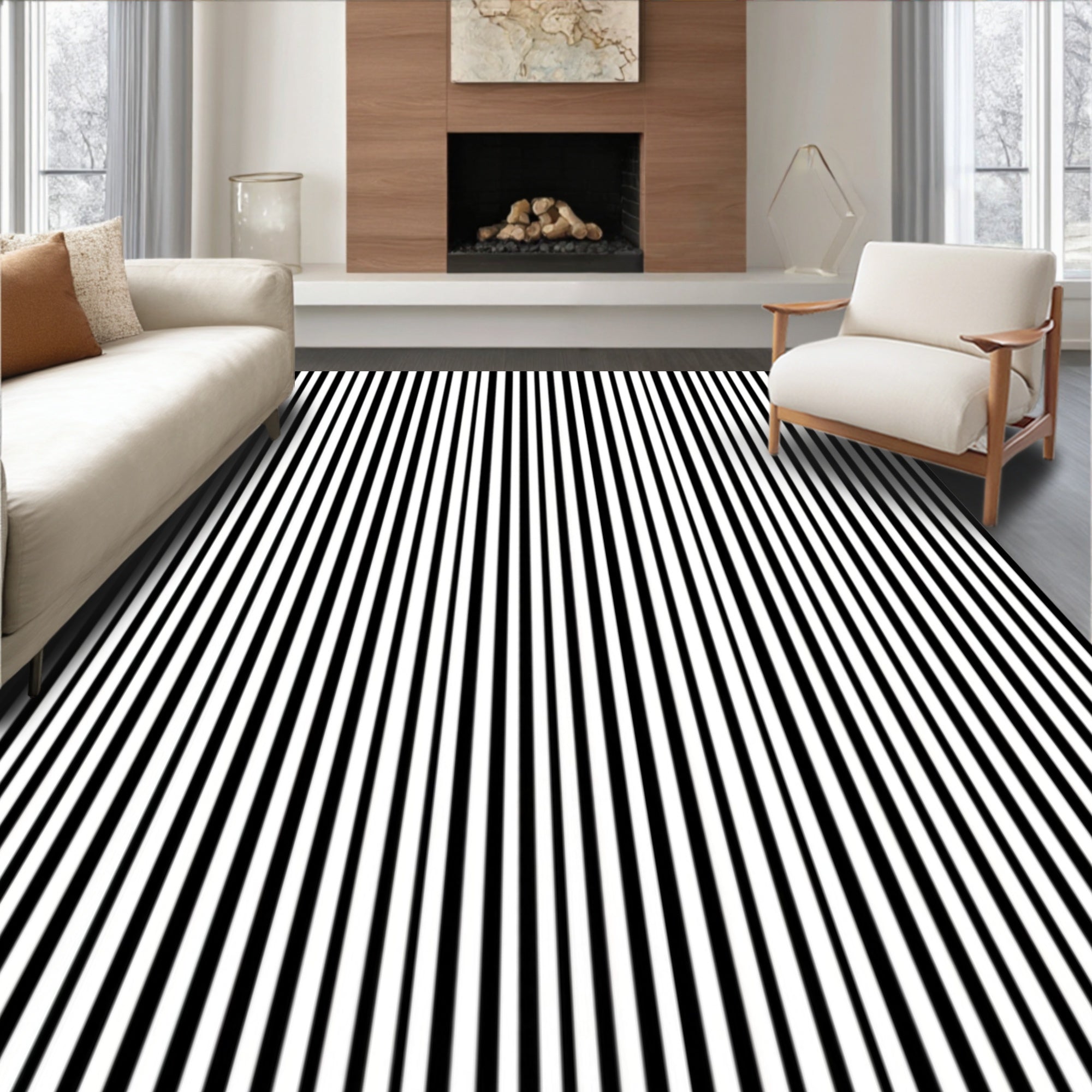 Bold Black White Strips Pattern Rug