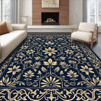 Navy Gold Floral Vine Design Rug