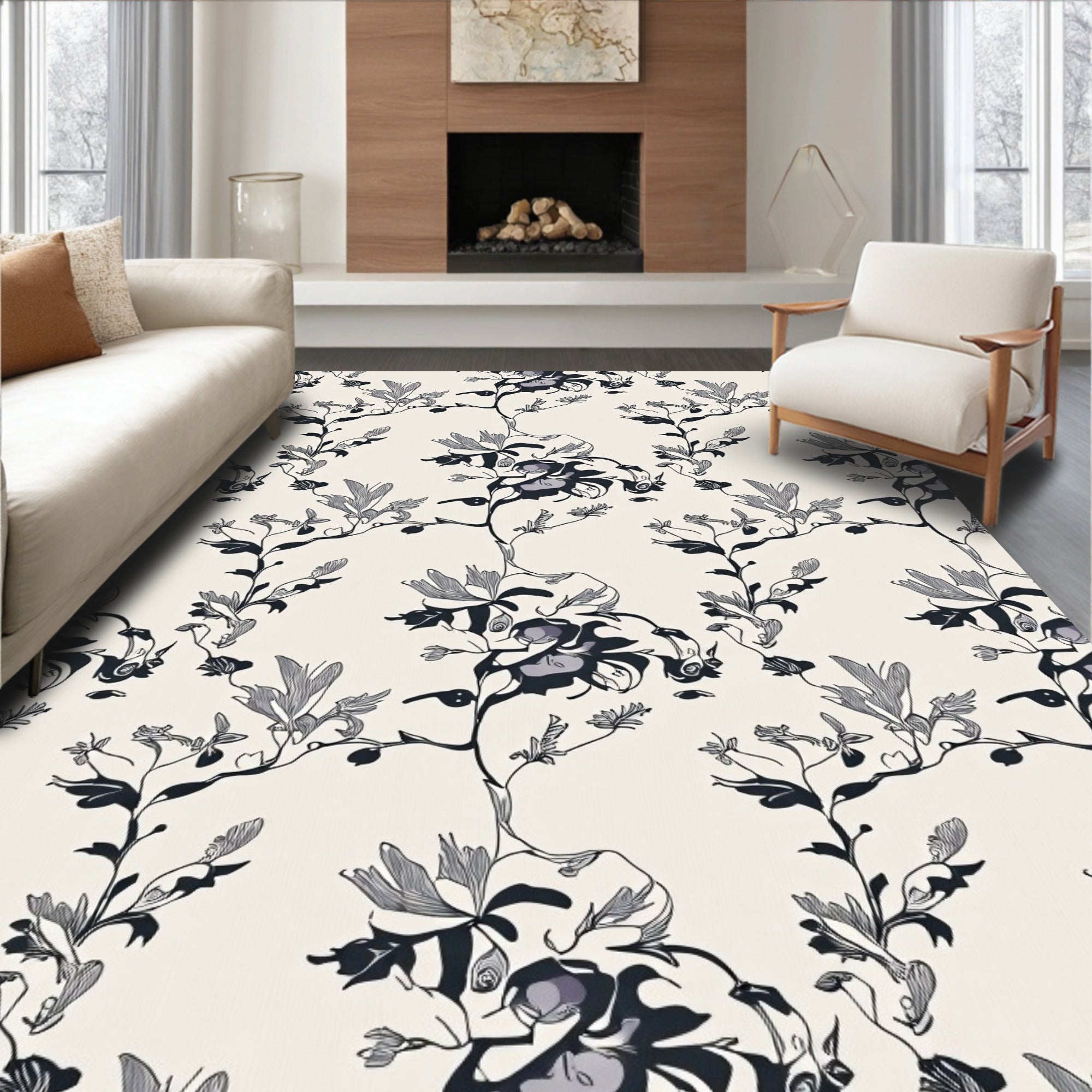Chic Floral Vine Pattern Rug