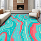 Aqua Coral Swirl Stripe Pattern Design Rug