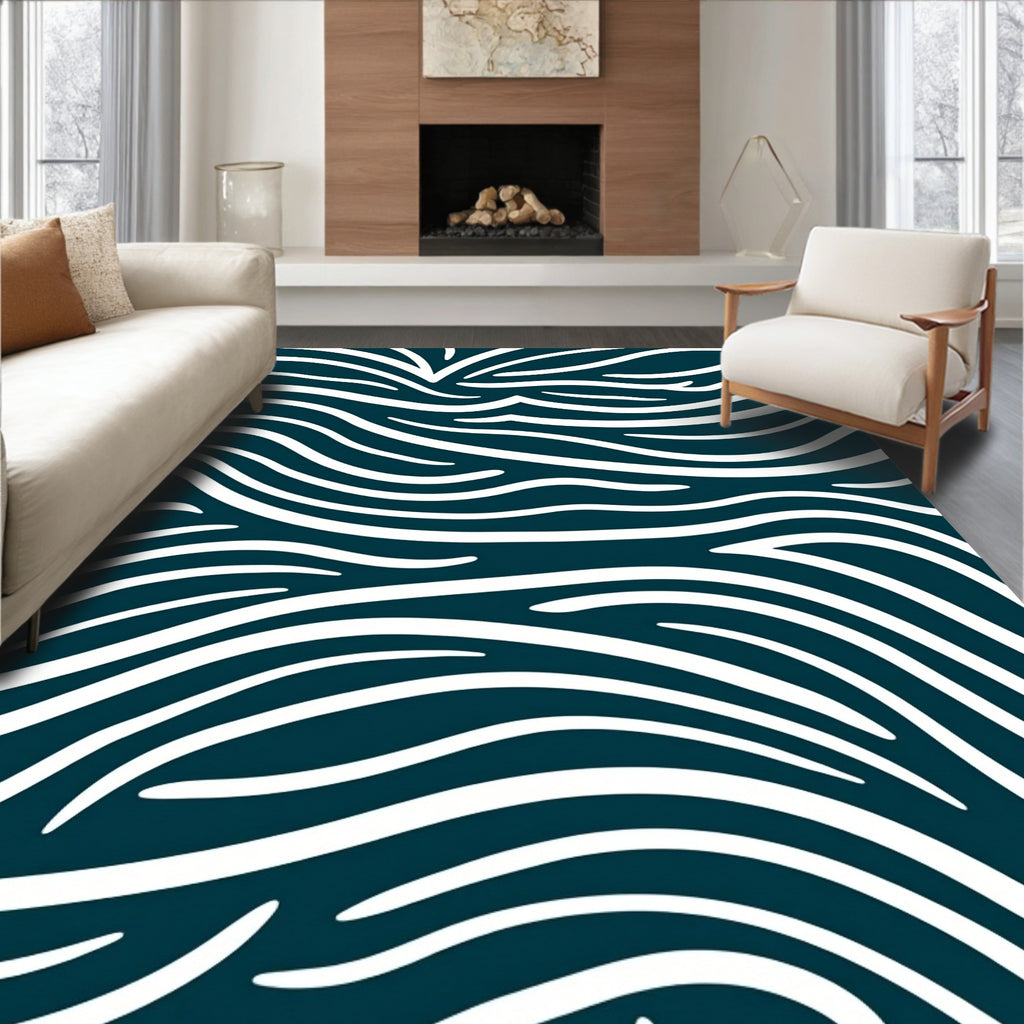 Modern Abstract White Wave Design Rug