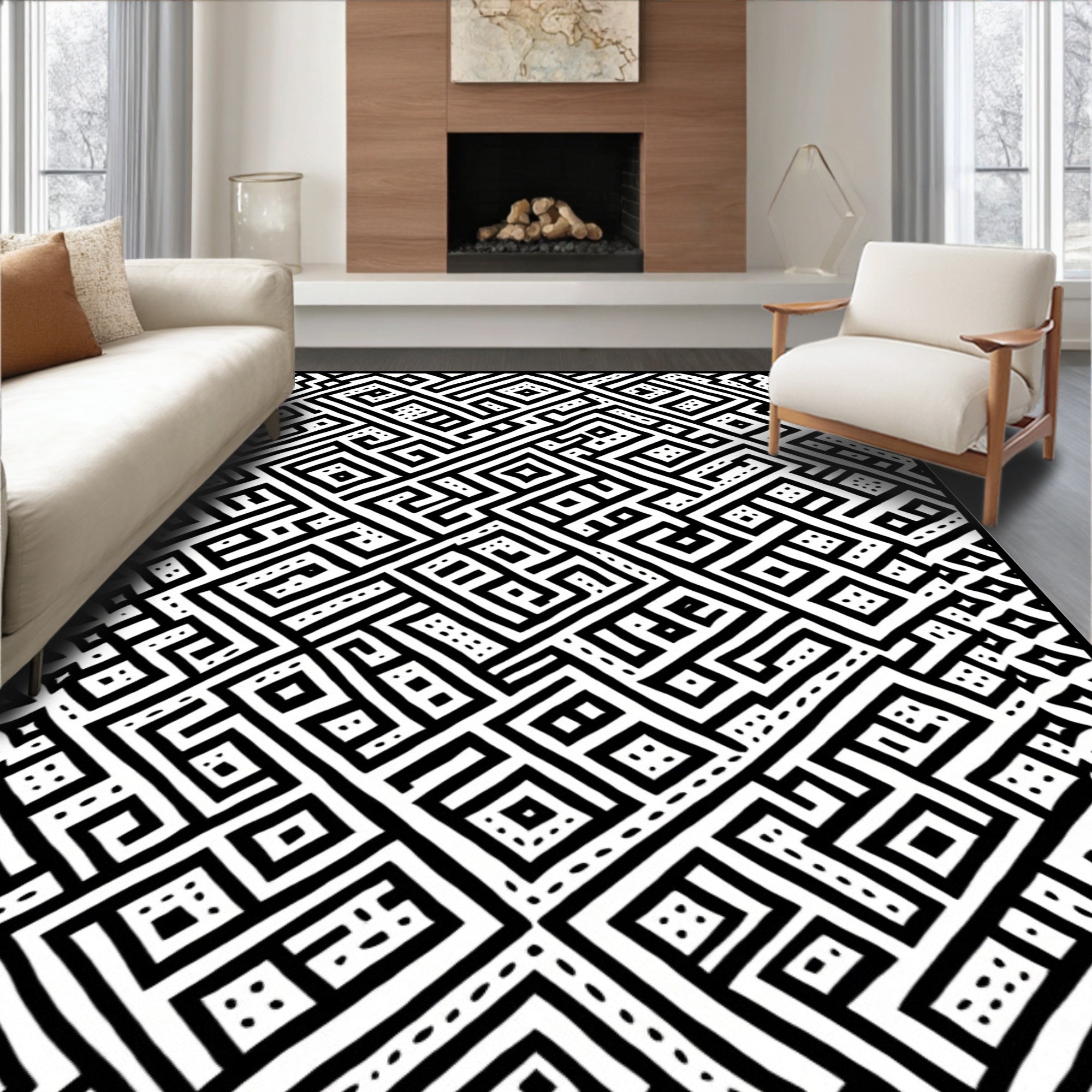 Abstract Geometric Maze Pattern Rug
