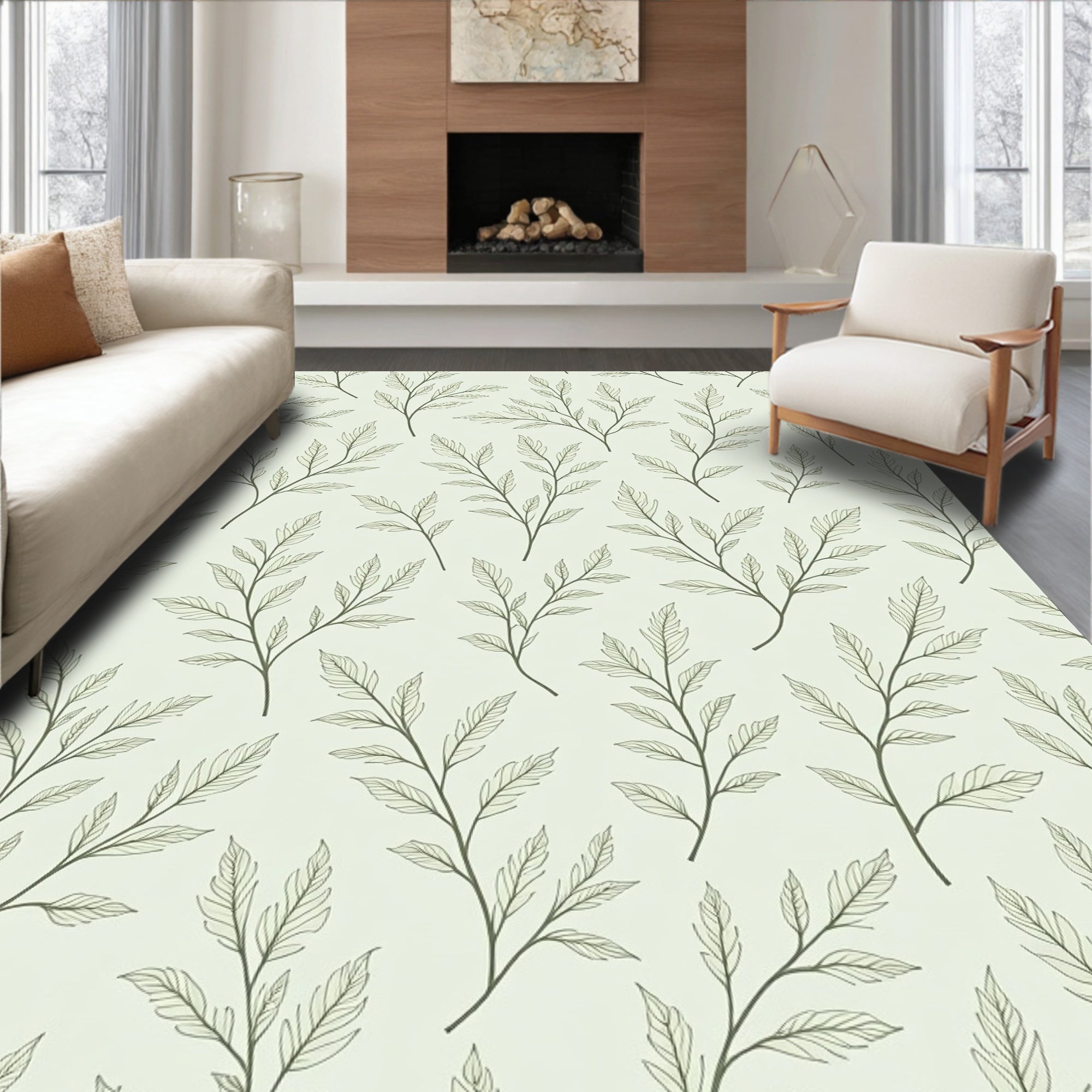 Delicate Leafy Branch Pattern Rug