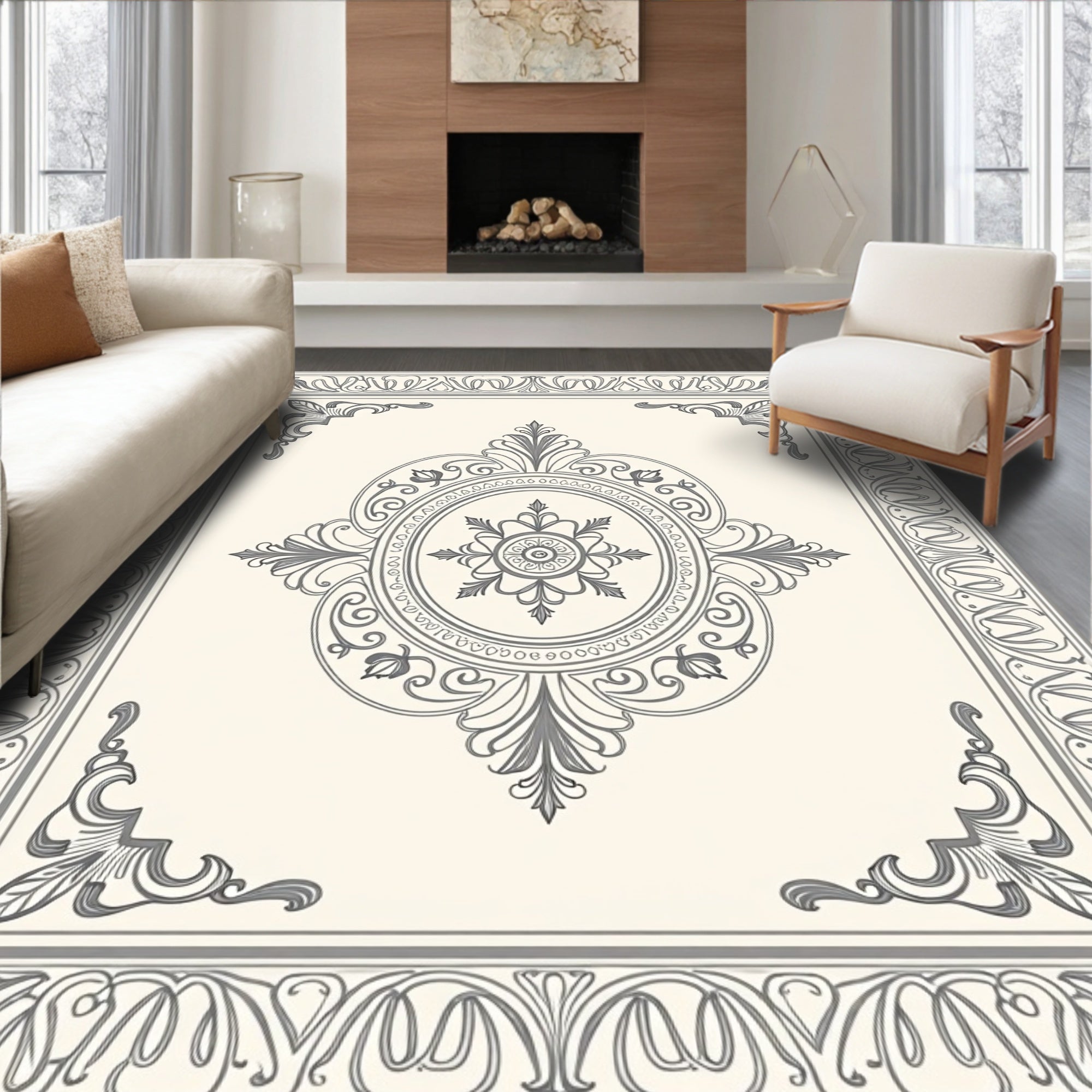 Elegant Floral Symmetry Design Rug