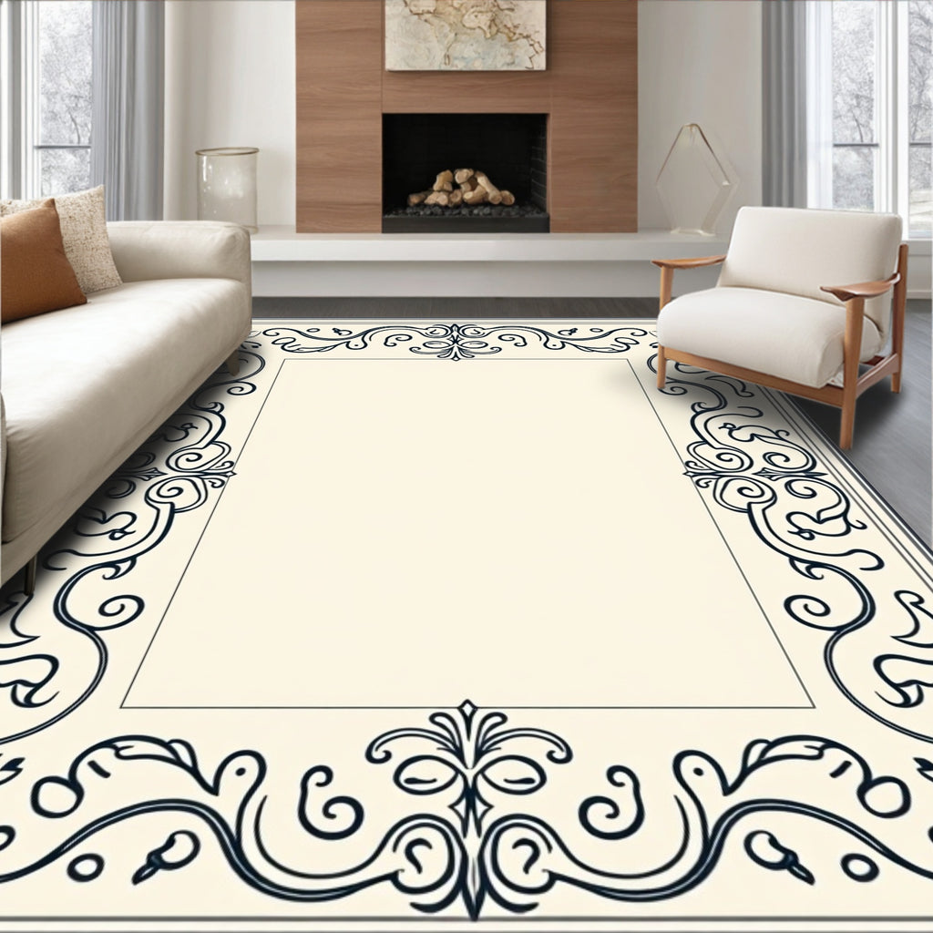 Elegant Scrollwork Floral Pattern Rug