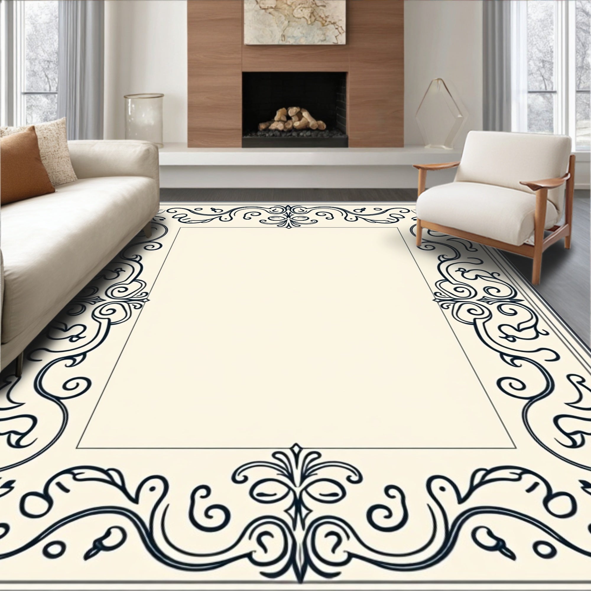 Elegant Scrollwork Floral Pattern Rug